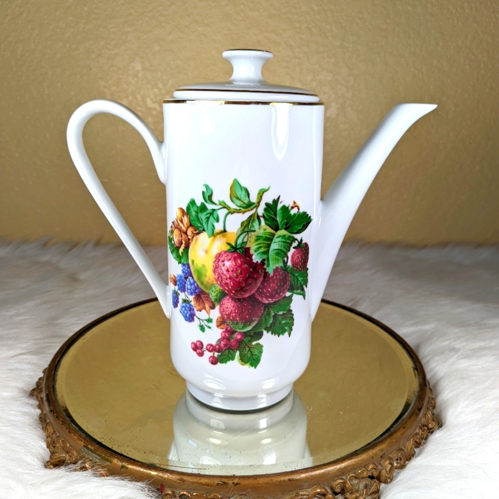 Naaman Israel Coffee Pot Vintage Fruit Pattern Teapot